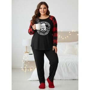 Gothic Holiday Pajama Top Women's XL Black Buffalo Plaid Loungewear‎ Christmas
